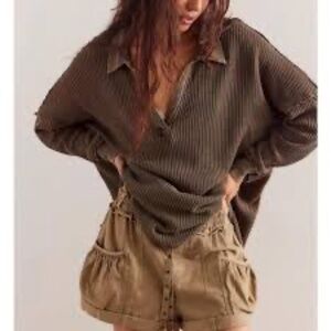 Free People L Travis Waffle Knit Tunic Top